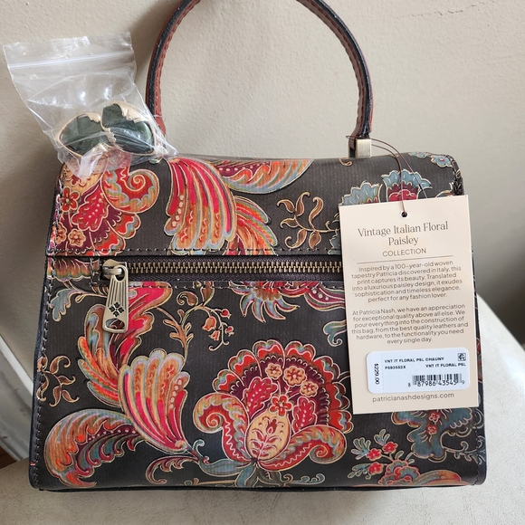 Patricia Nash Vintage Italian Floral Paisley Satchel NWT W Clip On Earrings - Picture 7 of 15